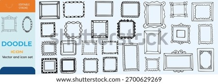 Hand drawn doodle  frames. Vintage doodle sketch picture frame. Blank black square cadre sketches painted by hands vector set