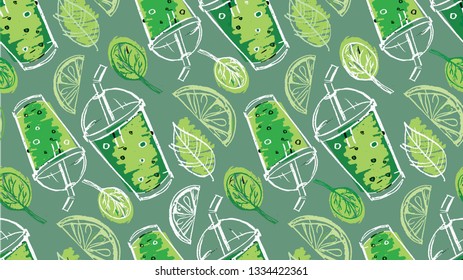 Hand drawn doodle fresh smoothie pattern background