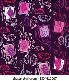 Hand drawn doodle fresh smoothie pattern background