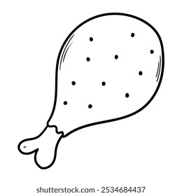 Perna de frango frita desenhada à mão isolada sobre fundo branco. Ilustração vetorial.