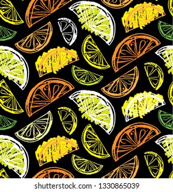 Hand drawn doodle fruit pattern background - smoothie citrus fresh cocktail