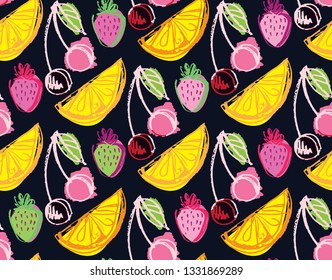 Hand drawn doodle fruit pattern background