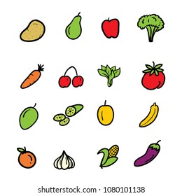 hand drawn doodle fruits and vegetables icon set
vector illustration