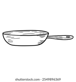 Sartén de doodle dibujado a mano aislado sobre fondo blanco. Ilustración vectorial.