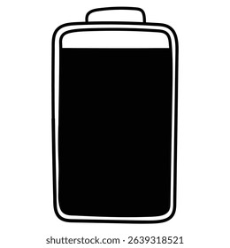 Hand drawn doodle full charged battery isolated on white background. Vector illustration.