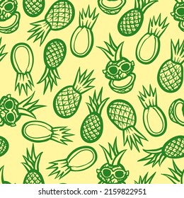 Hand Drawn Doodle Funny Cute Pineapple Seamless Pattern Background Wallpaper 1