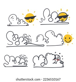 hand drawn doodle funny sun and cloud illustration vector