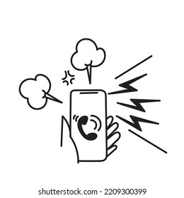 hand drawn doodle furious mobile phone call illustration