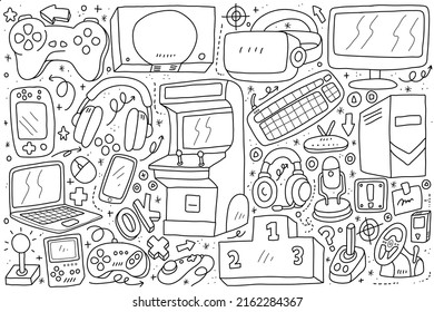 Hand Drawn Doodle Gaming Line Art Design