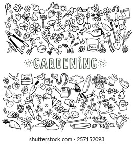 hand drawn doodle garden icons, vector background