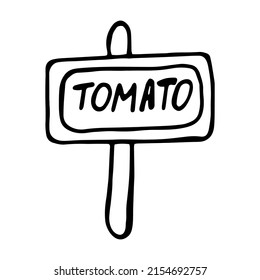 Hand drawn doodle garden sign design template with tomato agriculture. Vector illustration isolated on white background.