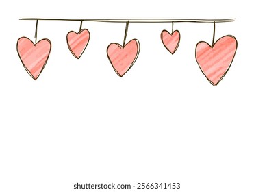 Hand drawn doodle garland with hearts, vector illustration.