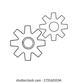 doodle dibujado a mano Los engranajes se dibujan por una sola línea sobre un fondo blanco. Dibujo de una sola línea. Línea continua. Vector