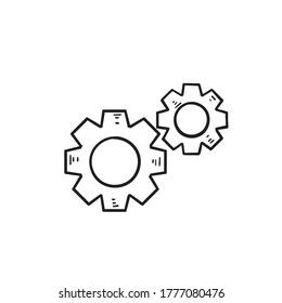 hand drawn doodle gears cogs icon with doodle drawing style