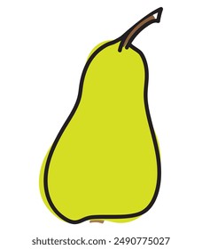 Hand Drawn Doodle geen pear Illustration. Colorful Fruit Sticker Clip Art. Tasty sweet fruit, line icon, outline vector sign, linear pictogram isolated on white background.