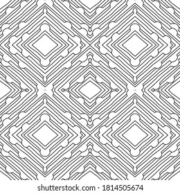 Hand drawn Doodle geometric seamless pattern. The semi-circles and line. Black and white Outline background. Vector
