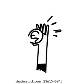 hand drawn doodle hand gesture to ear while listening illustration