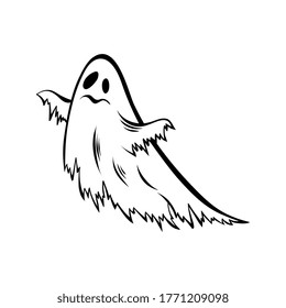 Hand drawn doodle ghost. Halloween symbol. Magic creature.