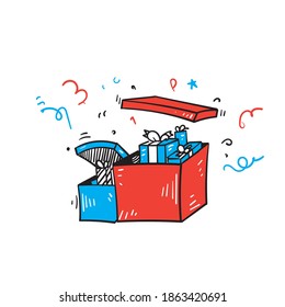 hand drawn doodle gift box presents. Isolated icon illustration