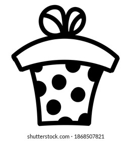 Hand drawn doodle gift box. Square Christmas present with large dots pattern. Vector illustration isolated on white background