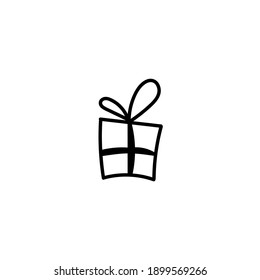 caja de regalo de doodle dibujada a mano. Regalo con cintas al estilo de una ilustración ingenua. Imagen vectorial dibujada a mano aislada en blanco.