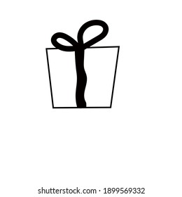 hand drawn doodle gift box. Gift with ribbons in the style of a naive illustration. Hand drawn vector image isolated on white.