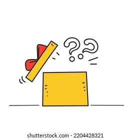 hand drawn doodle gift box with question mark illustration icon
