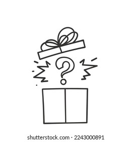 hand drawn doodle gift box and question mark symbol for mystery box