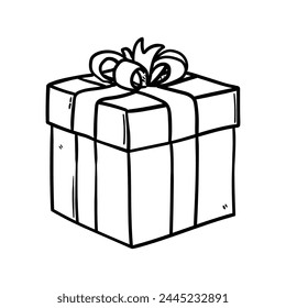 Hand drawn doodle gift box isolated on white background. Vector illustration.