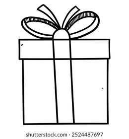 Handgezeichnete Doodle-Geschenkbox einzeln auf weißem Hintergrund. Vektorgrafik.