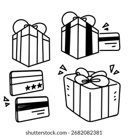 Caja de regalo dibujada a mano e icono de ilustración de tarjeta