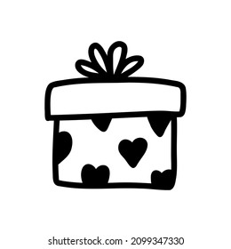 Hand drawn doodle gift boxe with hearts and ribbons. Vector illustration.