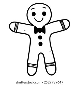 Hand drawn doodle gingerbread man cookie isolated on white background. Vector illustration.