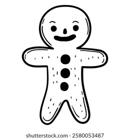 Hand drawn doodle gingerbread man isolated on white background. Vector illustration.