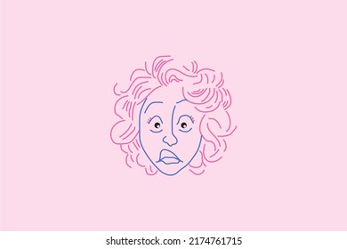 Hand drawn doodle of Girl face. Perfect for social media, avatars. Vector illustration
