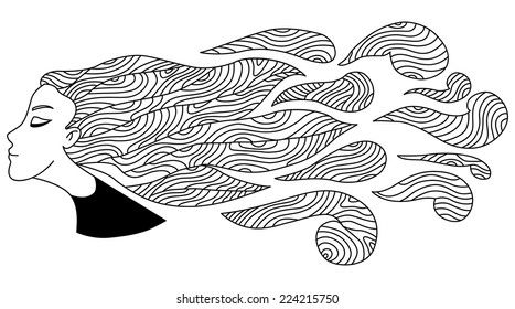 Hand Drawn Doodle Girl Portrait Vector Illustration