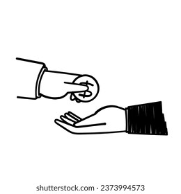 hand drawn doodle hand give and take money gesture illustration