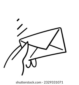 hand drawn doodle hand giving envelope illustration vector
