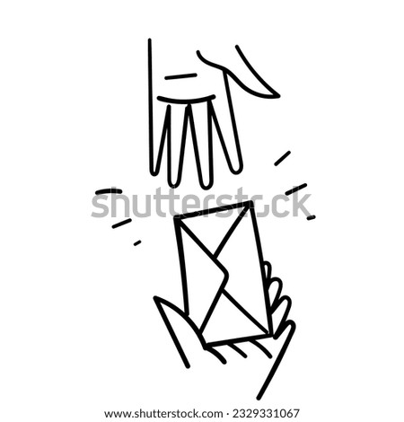 hand drawn doodle hand giving envelope illustration vector