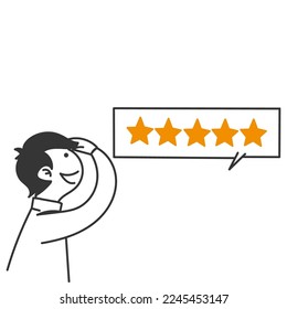 hand drawn doodle Giving Five Star Feedback review illustration vector
