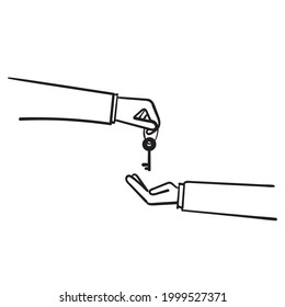 mano de doodle dibujada a mano que da la clave del vector de ilustración del cliente