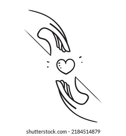 mano de doodle dibujado a mano dar y recibir vector de ilustración de amor aislado