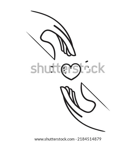 hand drawn doodle hand giving and receiving love illustration vector isolated