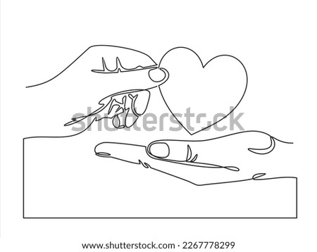hand drawn doodle hand giving and receiving love illustration in continuous line art style