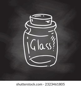 Hand drawn doodle glass jar with a natural cork. Containers for zero waste storage, isolated on chalkboard  background.