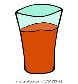 Hand drawn doodle glass shot. Contour sketch. Vector color illustration isolated on white background. Decoration element for cards, banner, posters, prints, emblems.