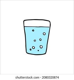 Hand drawn doodle glass of water. Isolated vector clipart. Bubbles.
