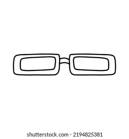 Hand drawn doodle glasses. Vector sketch illustration of black outline eyeglasses, linear icon, sunglasses for print, coloring page, design, logo.