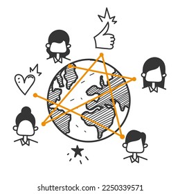 doodle dibujado a mano Comunicación global red social ilustración