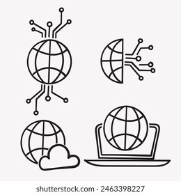 hand drawn doodle global technology for digital world icon related collection